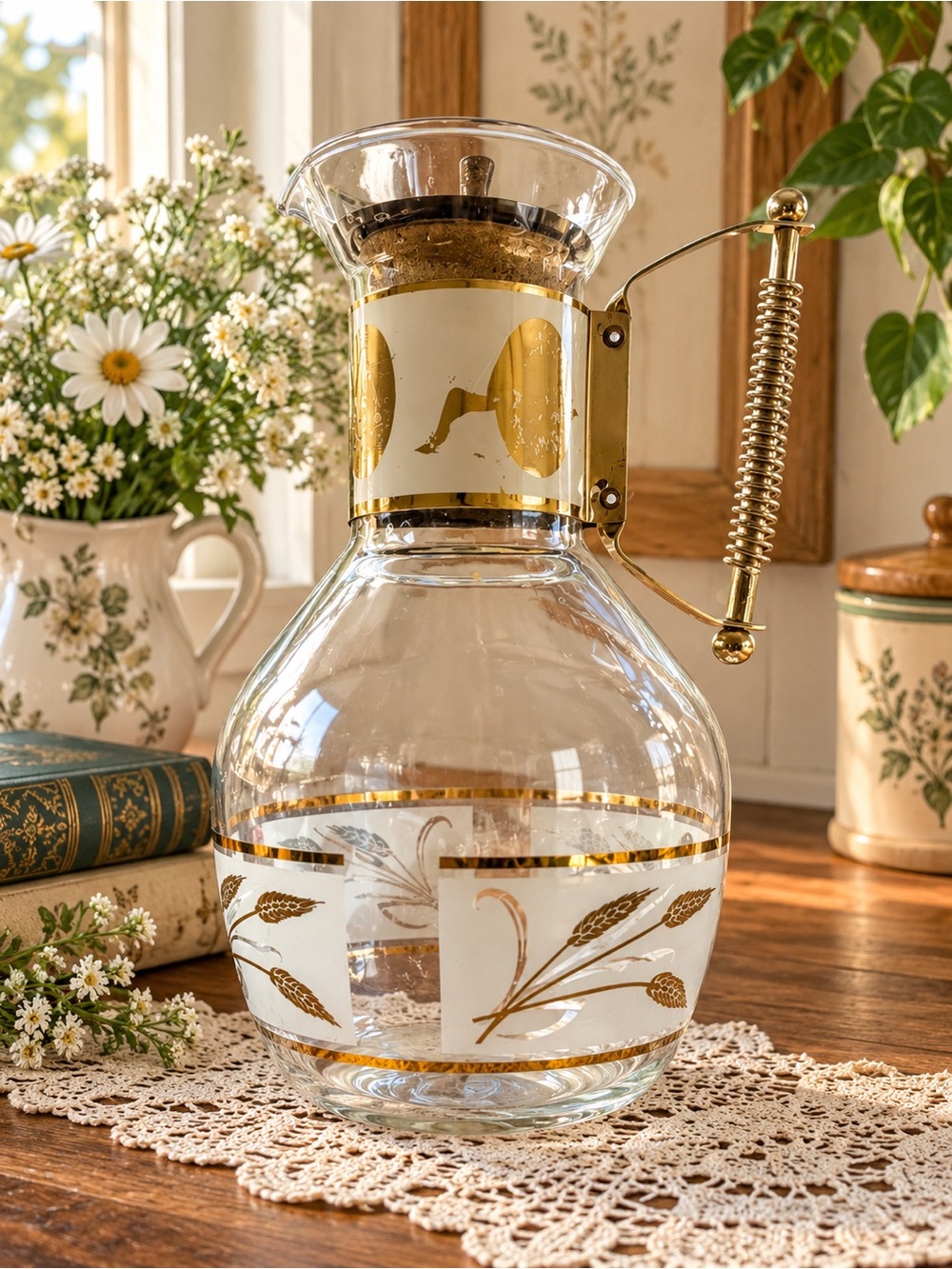 Gold-Accented Glass Pitcher - Elegant Home Accent